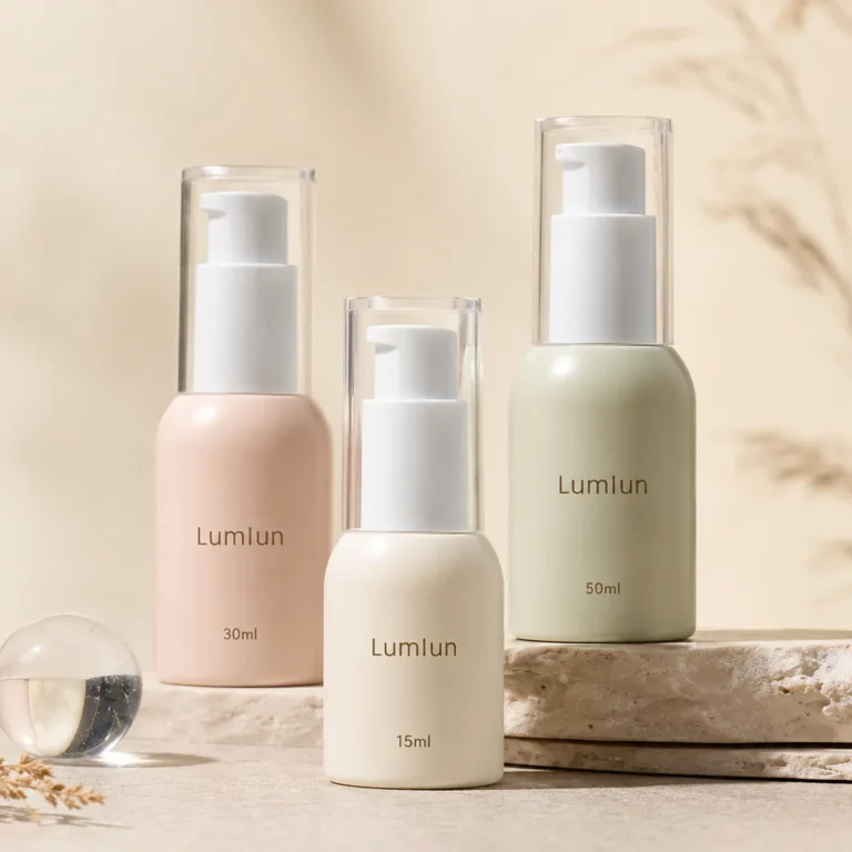 Three PP airless pump bottles for serum and lotion in 15ml 30ml and 50ml pastel color