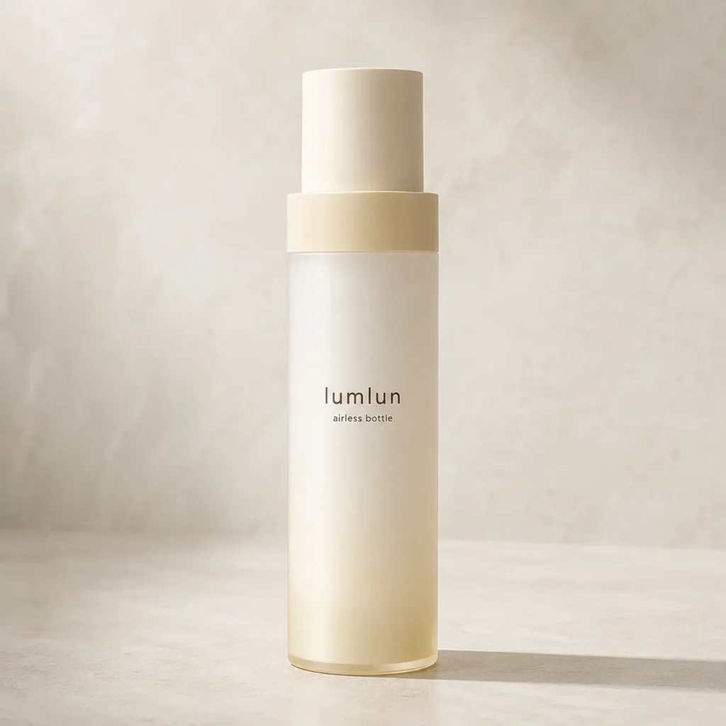 Lumlun 100ml refillable PP airless bottle with a cream gradient finish and a closed cylindrical cap.