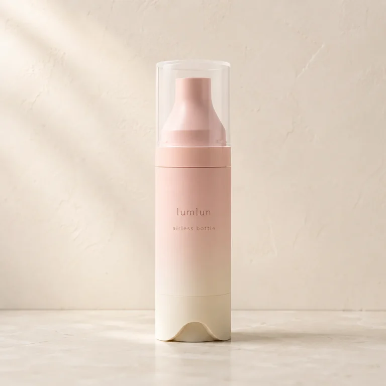 Lumlun 30ml inverted airless bottle with a pink gradient body and clear cap.