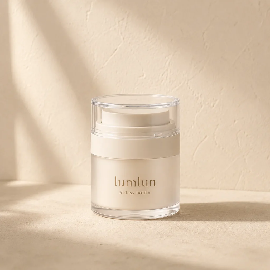 Lumlun 50ml airless cream jar in cream color with a transparent outer cap.