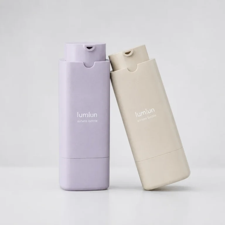 Lumlun square twist-up airless bottles in lavender and beige, 30ml