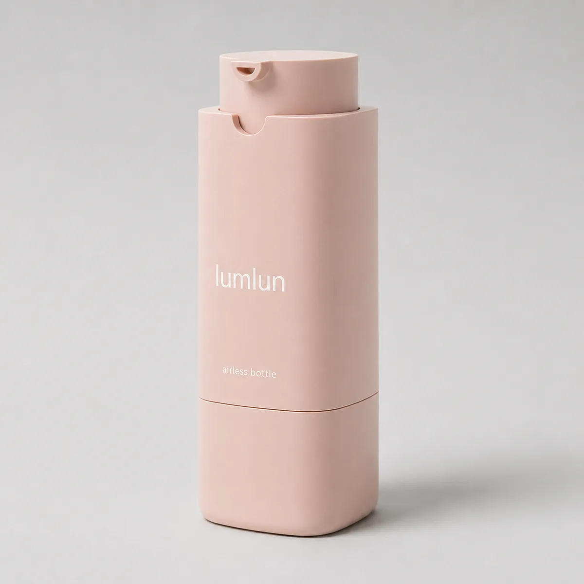 Pink square twist-up airless bottle by Lumlun, 30ml skincare packaging