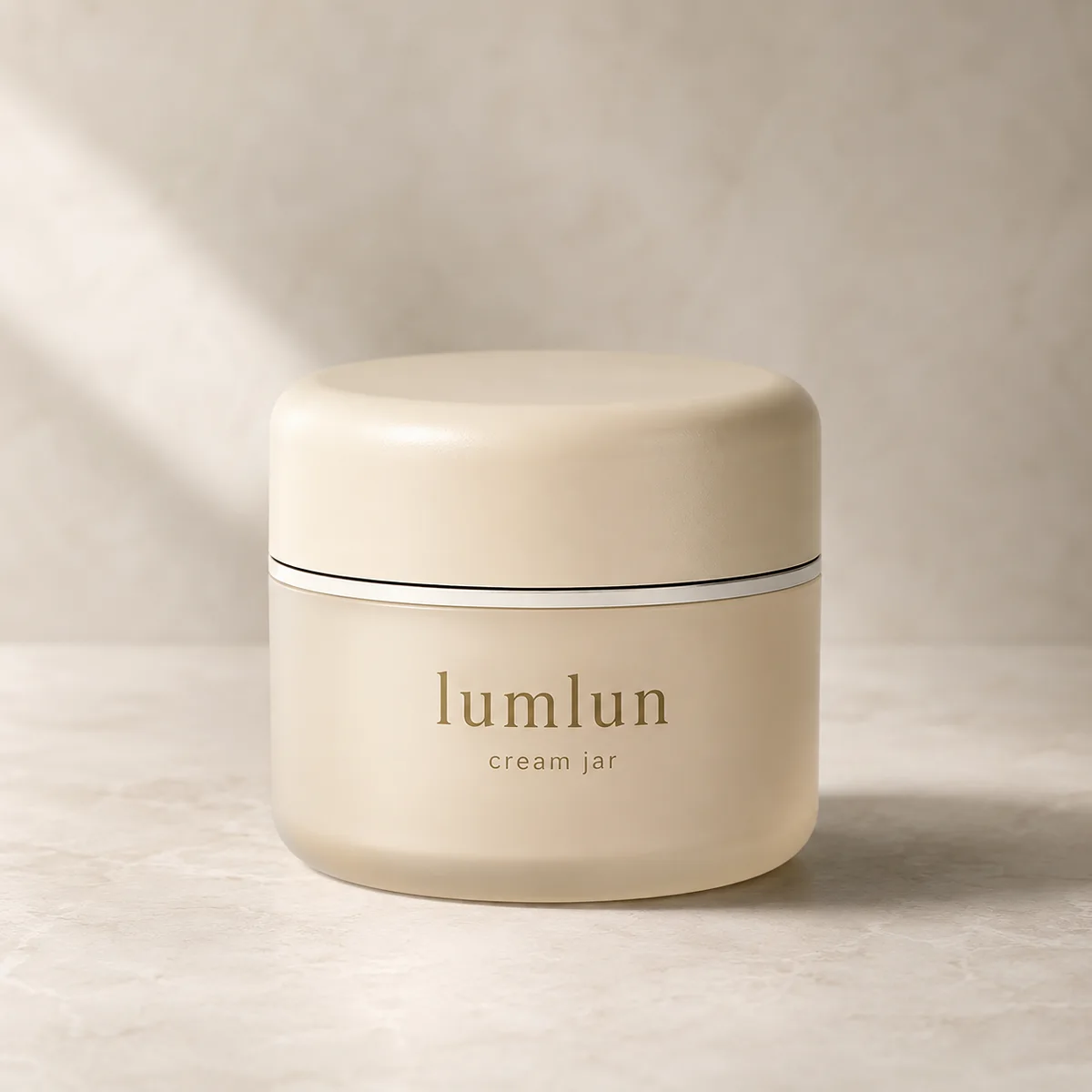 Lumlun cream jar in a warm cream finish with a closed rounded lid.