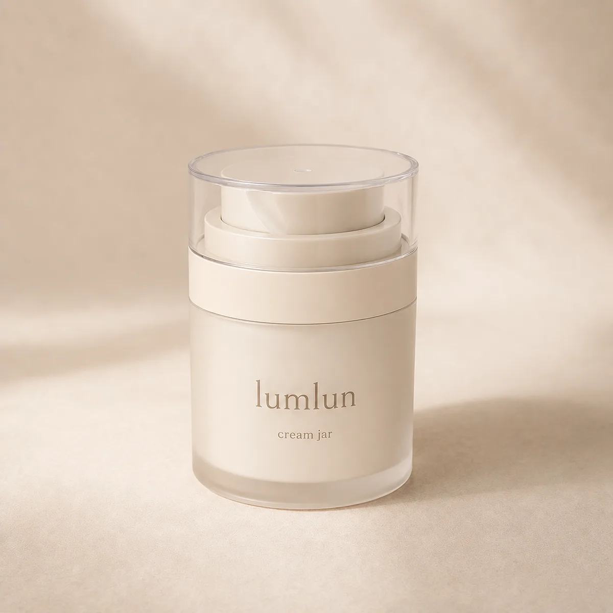 Lumlun 50g refillable twist pod cream jar in ivory with a clear protective cap.