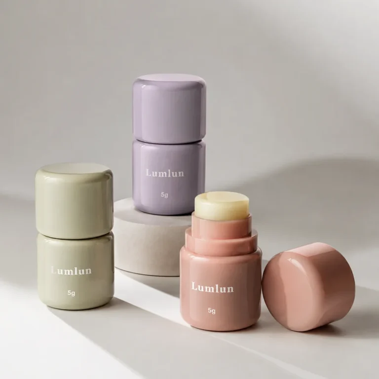 5g ABS mini deodorant stick containers in green, purple and pink, shown open and closed