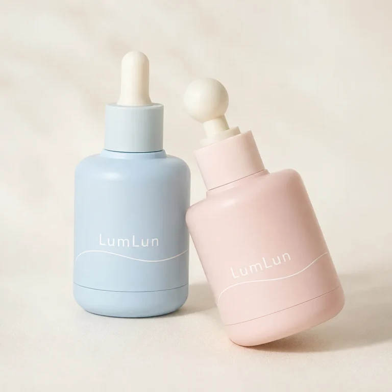 Lumlun 60ml glass dropper bottle set in yellow, purple, green, orange, and blue with two bottles laid down.