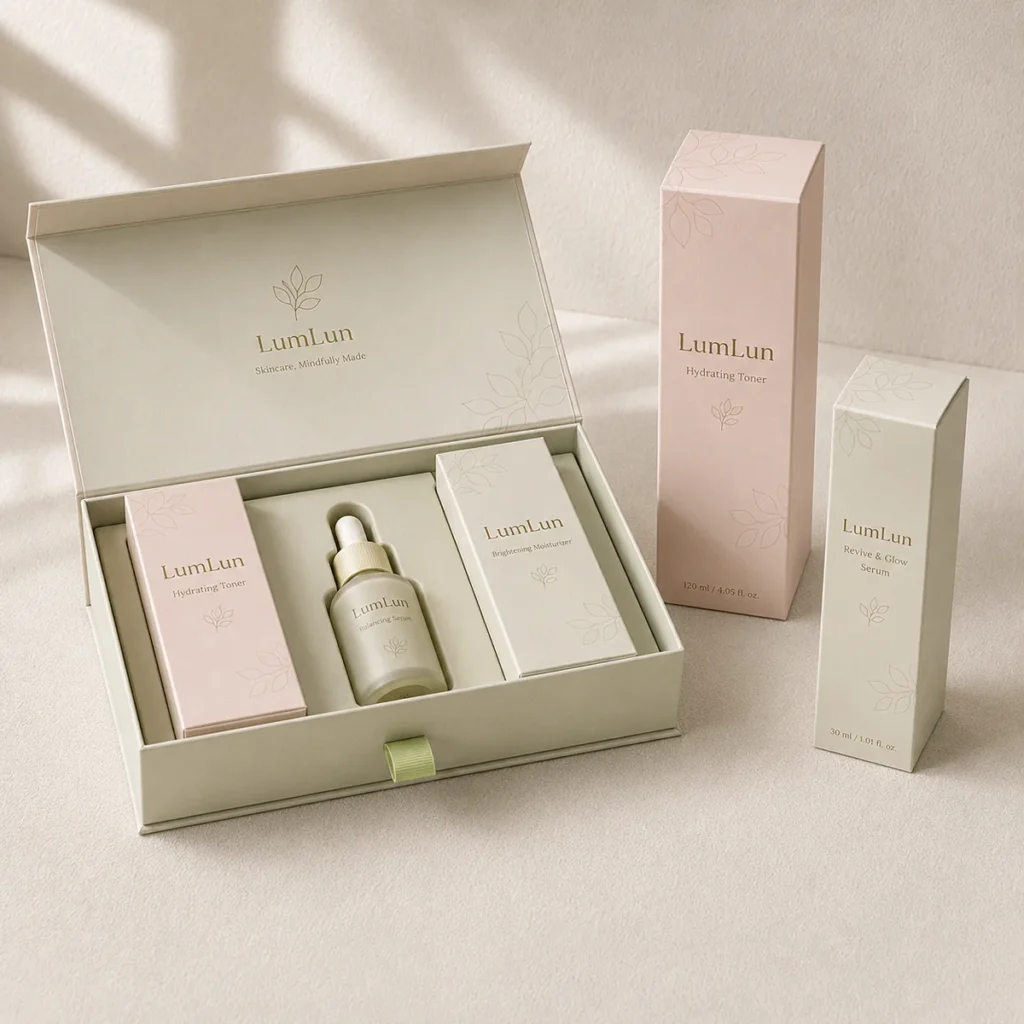 LumLun cosmetic paper boxes for skincare packaging and gift sets