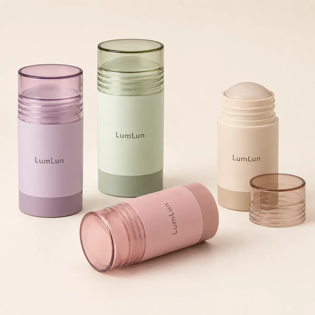 LumLun deodorant stick containers in coordinated pastel colors and sizes
