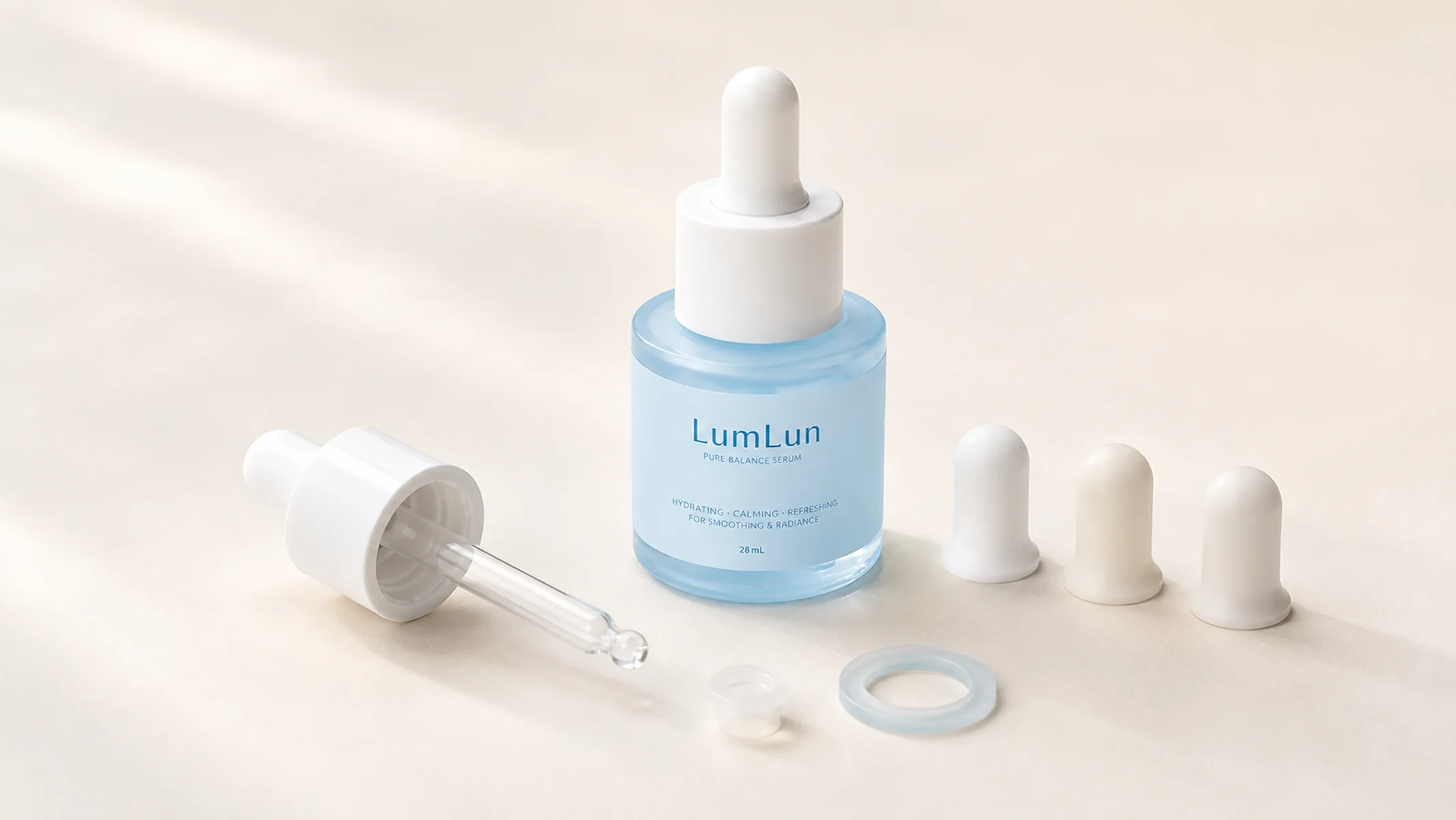 LumLun blue dropper bottle with pipette gasket inner plug and bulb material options