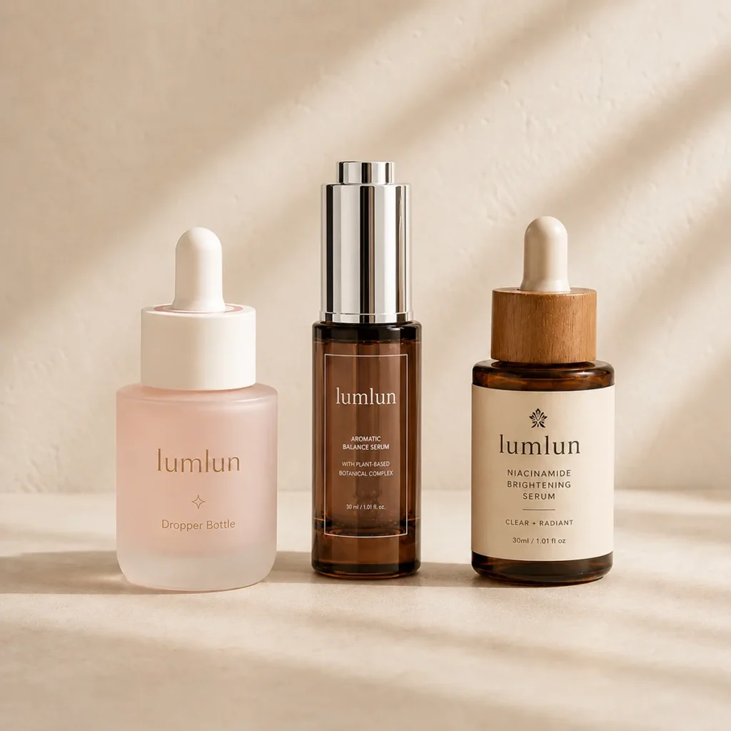 LumLun custom dropper bottles for serum and facial oil packaging