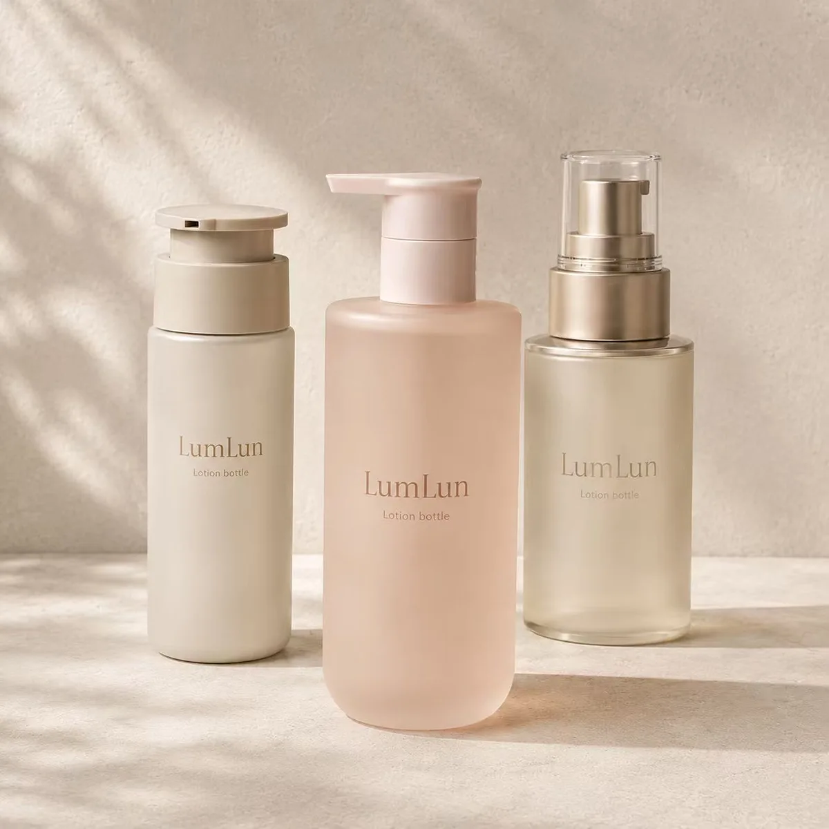LumLun lotion bottles with custom colors, pumps, closures, and surface finishes
