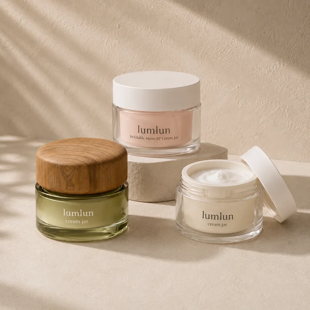LumLun custom cosmetic cream jars in glass and plastic formats