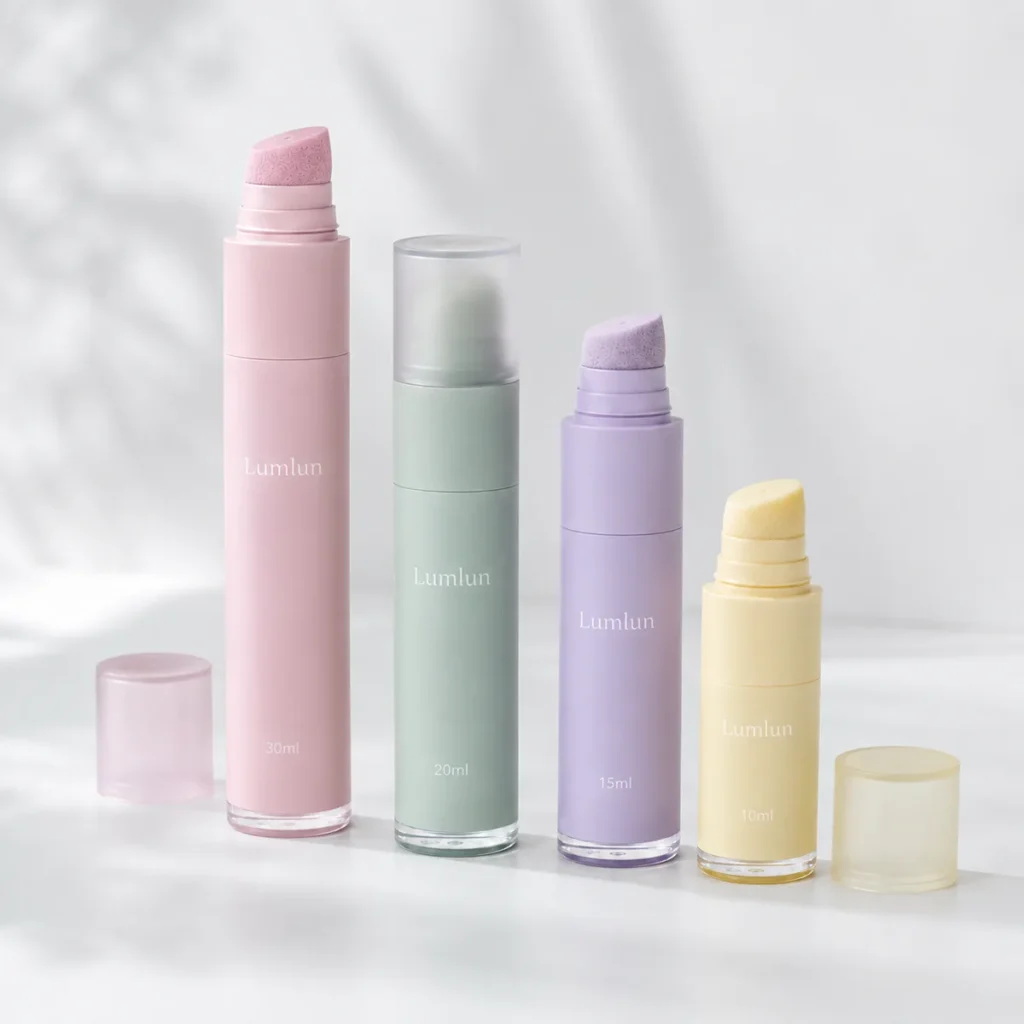 Sponge tip airless bottles in 10ml, 15ml, 20ml, and 30ml size options