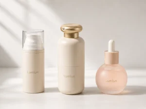 Envases LumLun para base líquida: frasco airless con bomba, frasco de vidrio con bomba y frasco con cuentagotas.