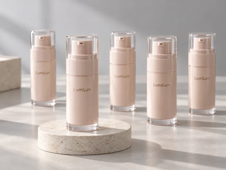 LumLun cosmetic packaging pre-production sample and bulk pump bottles for quality consistency review