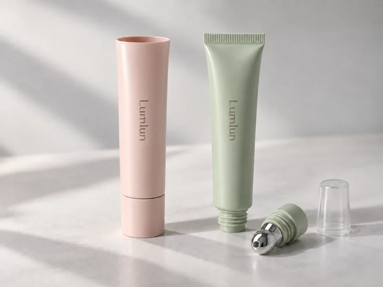 LumLun cosmetic tubes showing an open-tail tube and a pre-sealed applicator tube for tail filling and head filling
