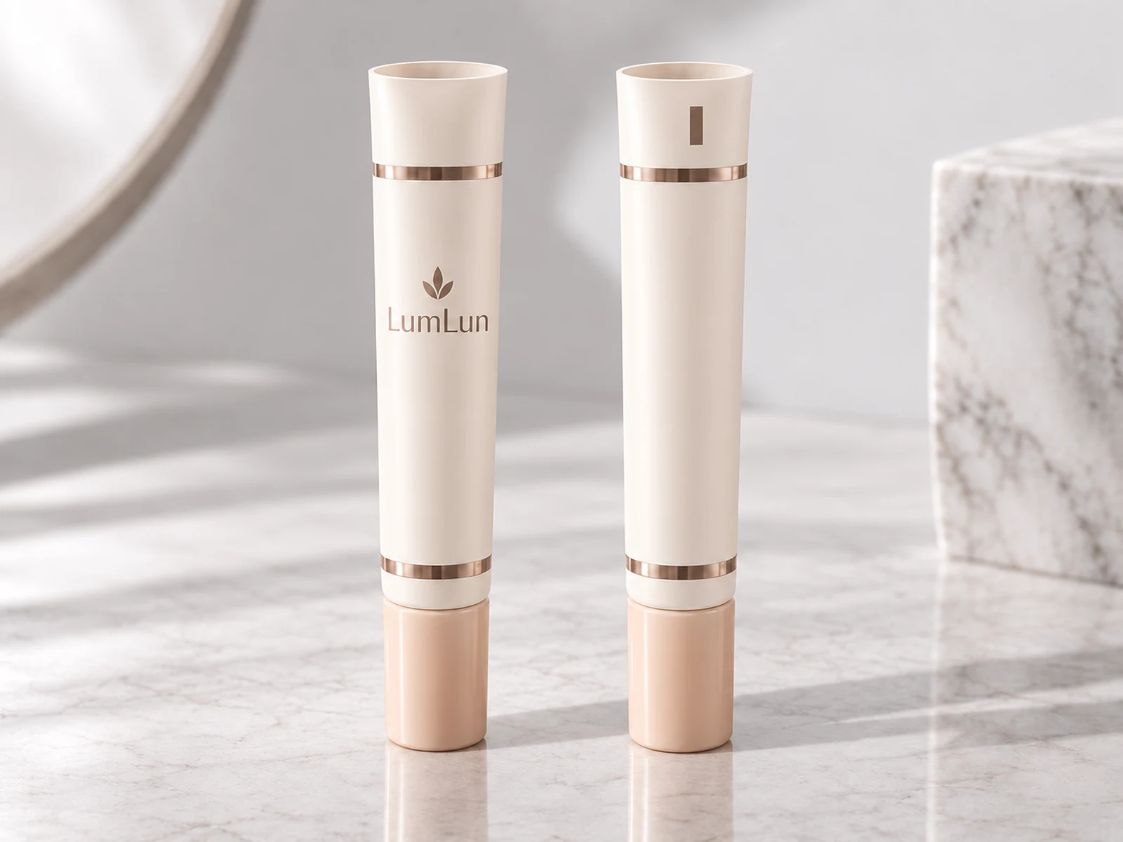 LumLun cosmetic tubes with open tails and an electric eye registration mark for tail-filling orientation