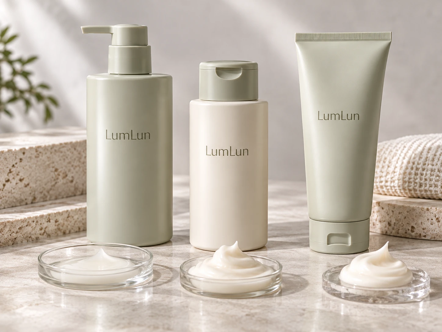 LumLun Verpackungsoptionen für Haarspülung mit Pumpflasche, Klappverschlussflasche und Kosmetiktube