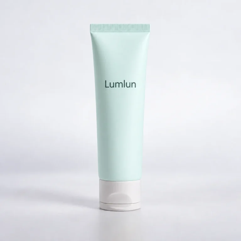 Single mint 40mm PE cleanser tube with translucent flip cap and LumLun logo