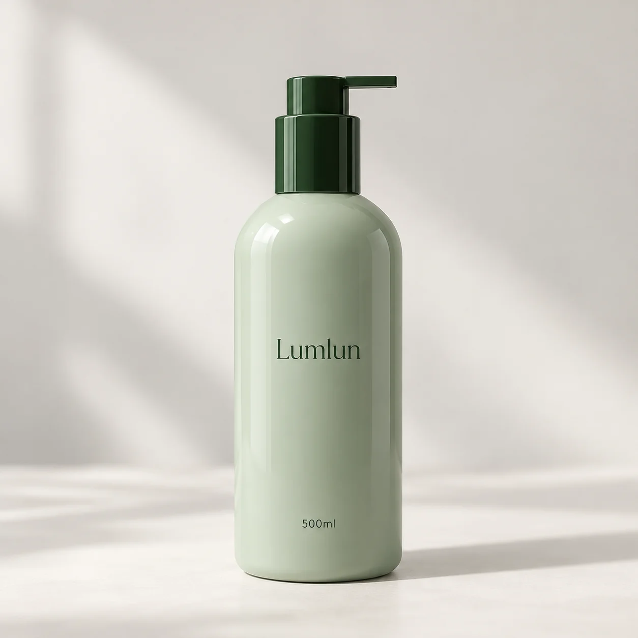 Single sage-green 500ml PET pump bottle with dark green pump