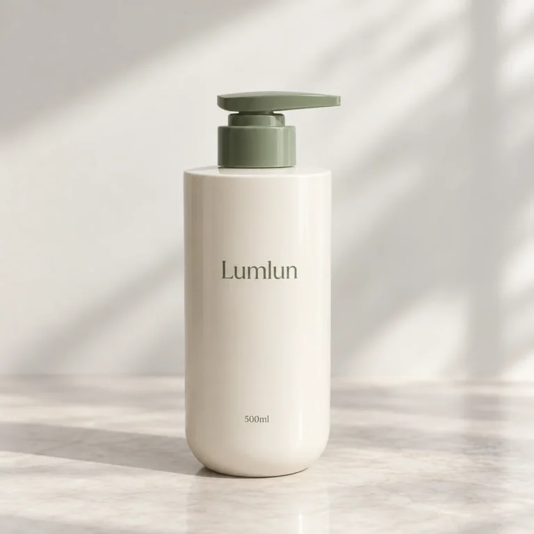 Single off-white straight-shoulder PET pump bottle with sage pump