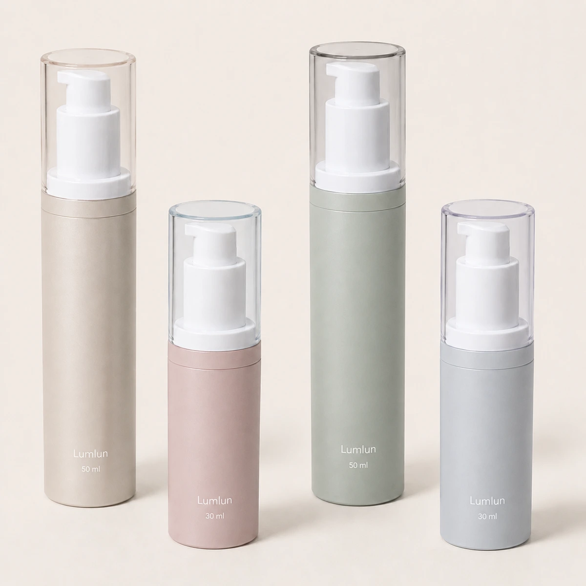 Assortment of LumLun refillable airless toothpaste bottles