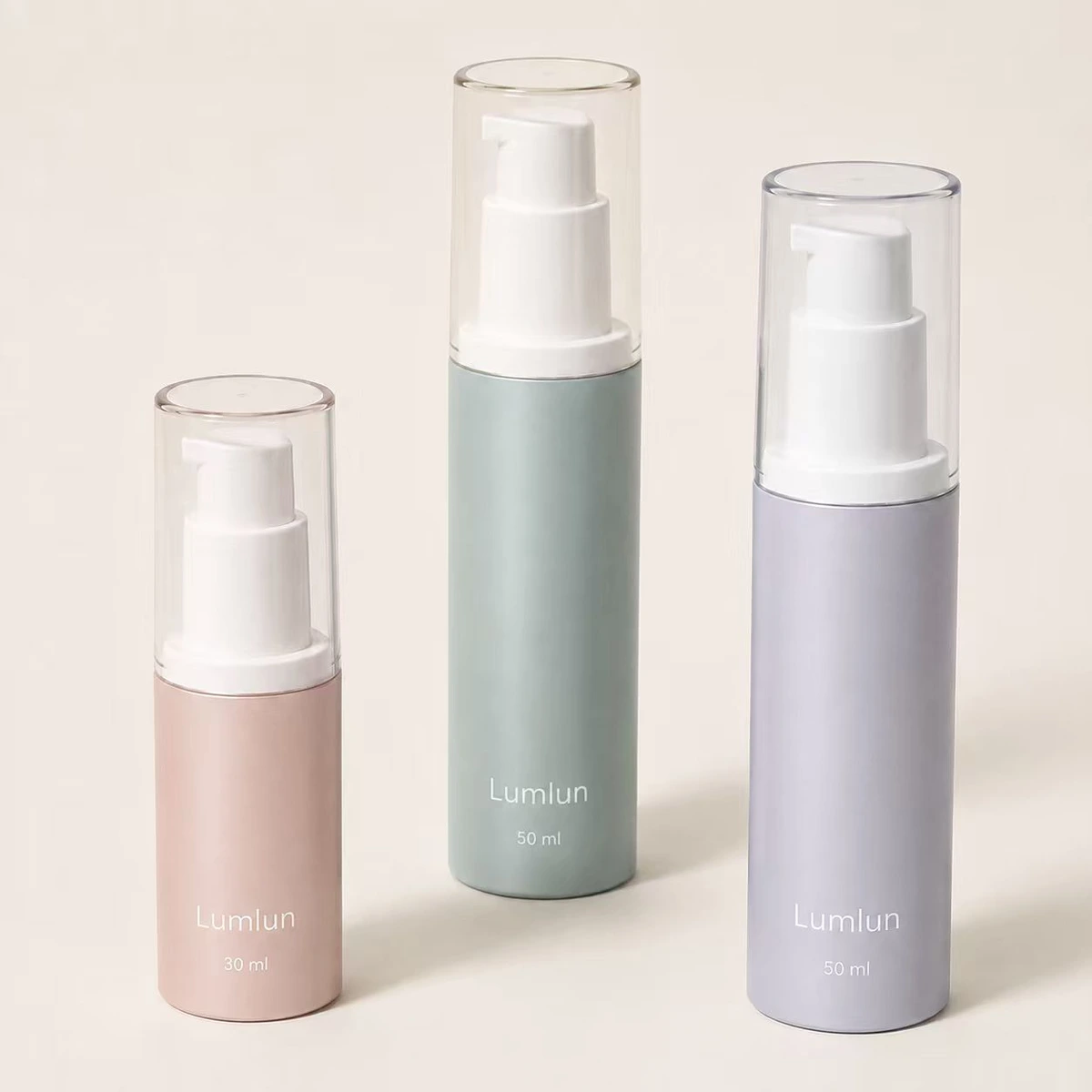Three-color display of LumLun refillable airless toothpaste bottles