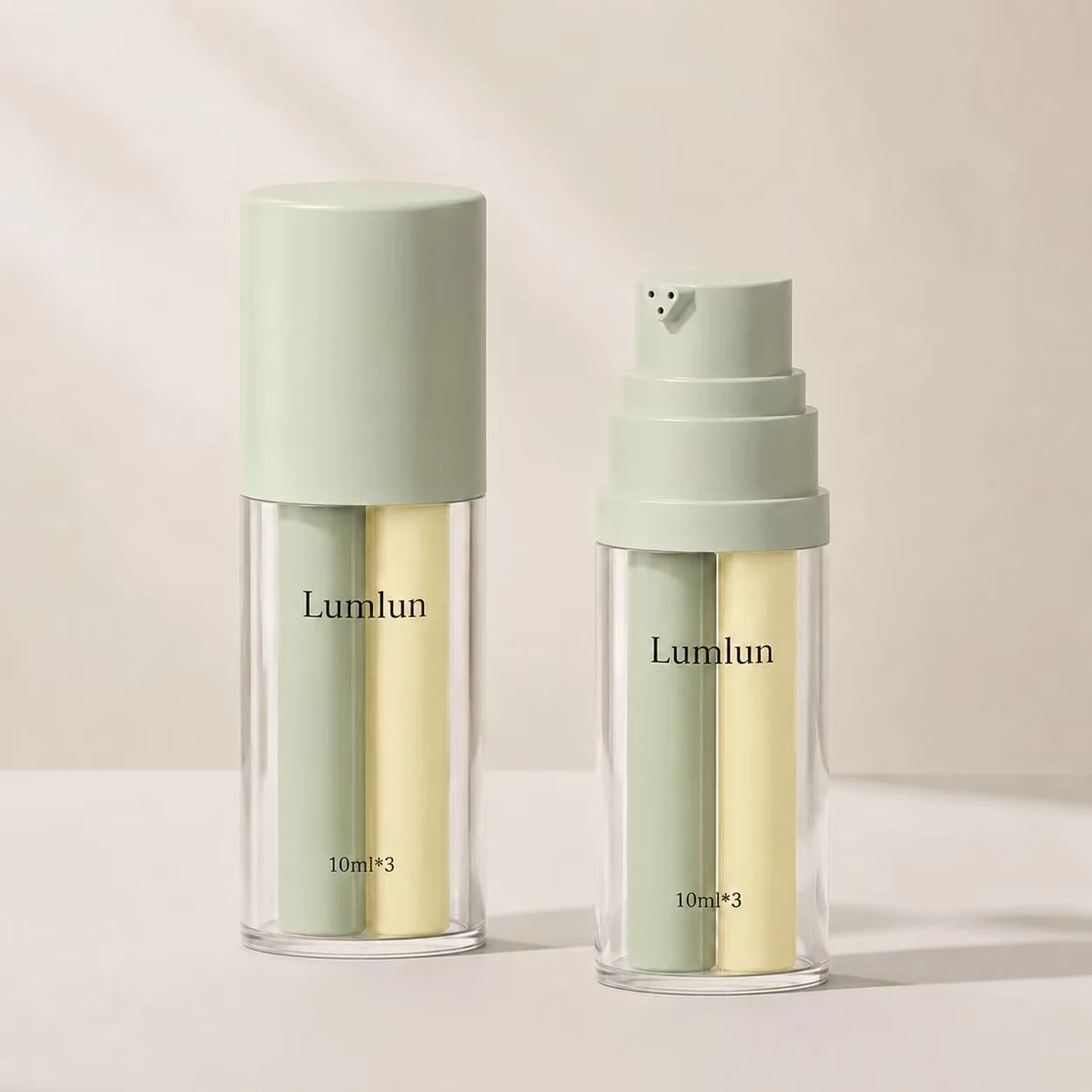 LumLun Dreikammer-Airless-Flaschen mit sichtbaren getrennten Innenkammern im Format 3 × 10 ml