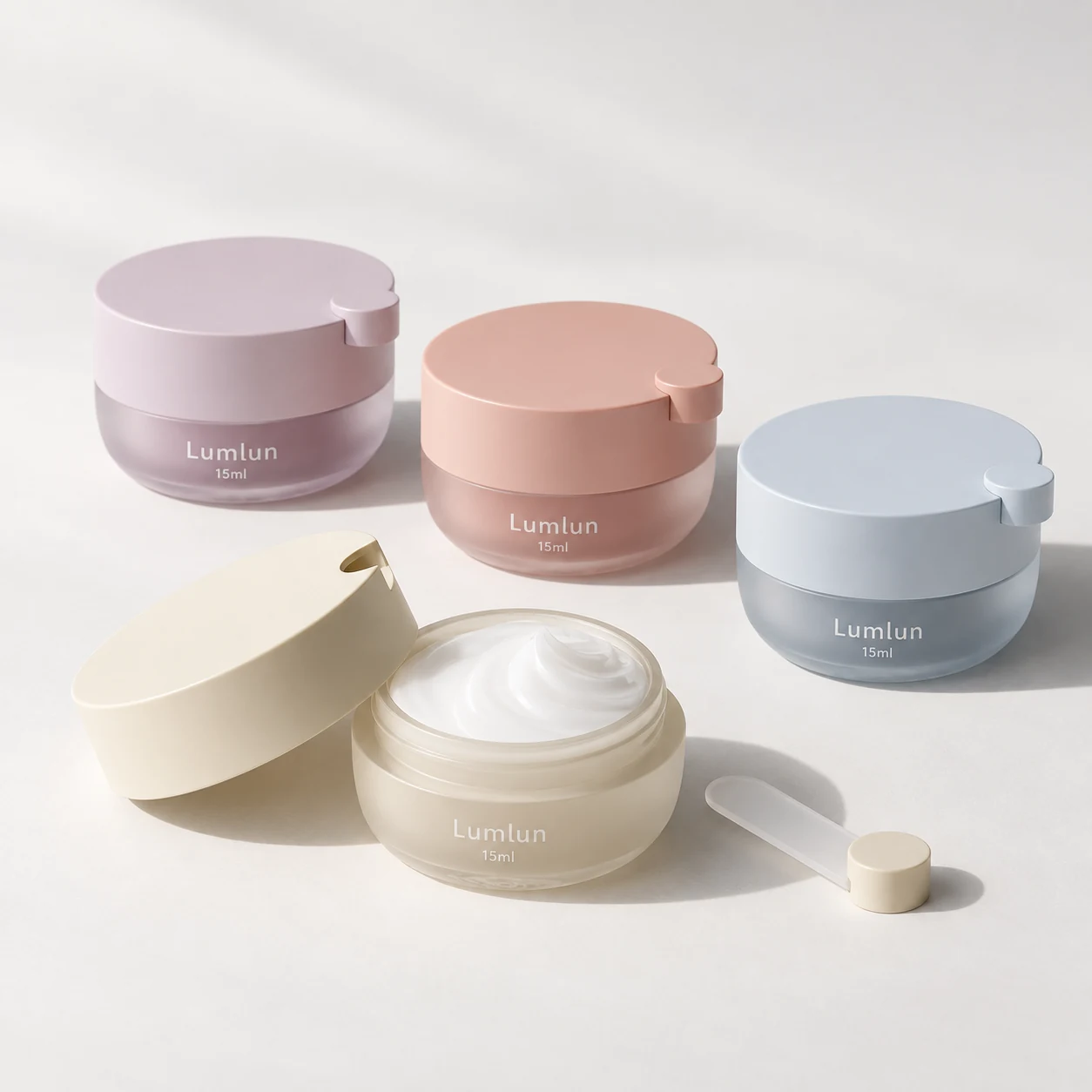 LumLun 15g mini cream jars with spatula in pastel color options