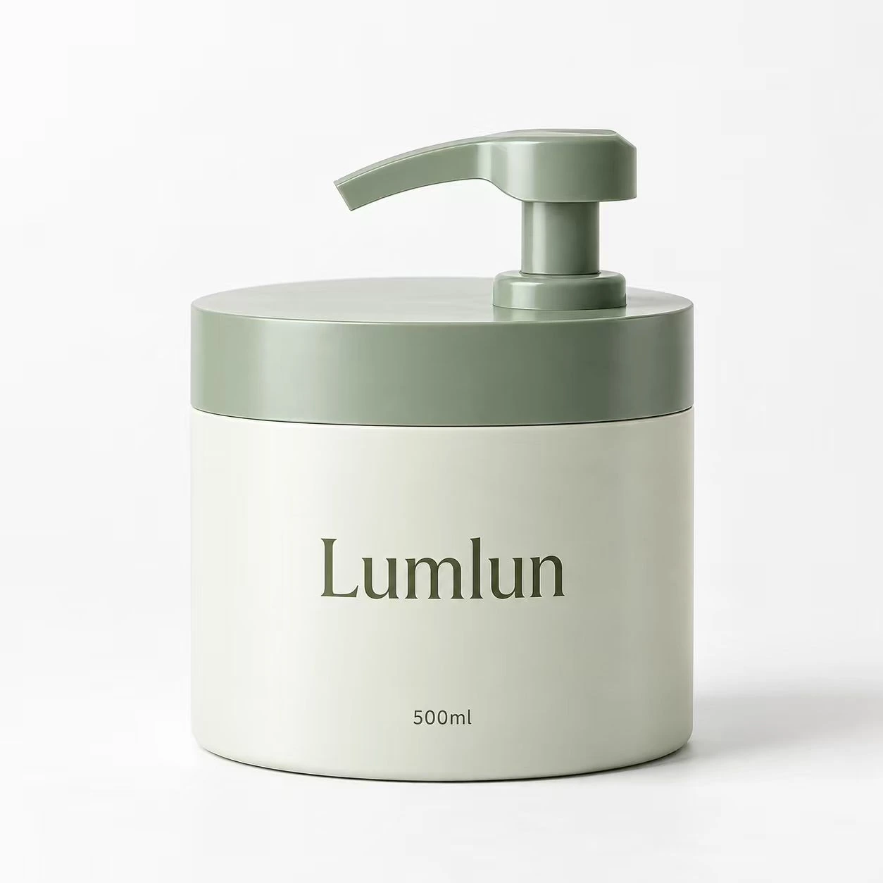 Envase PE ancho con bomba en verde suave con capacidad de 500 ml.